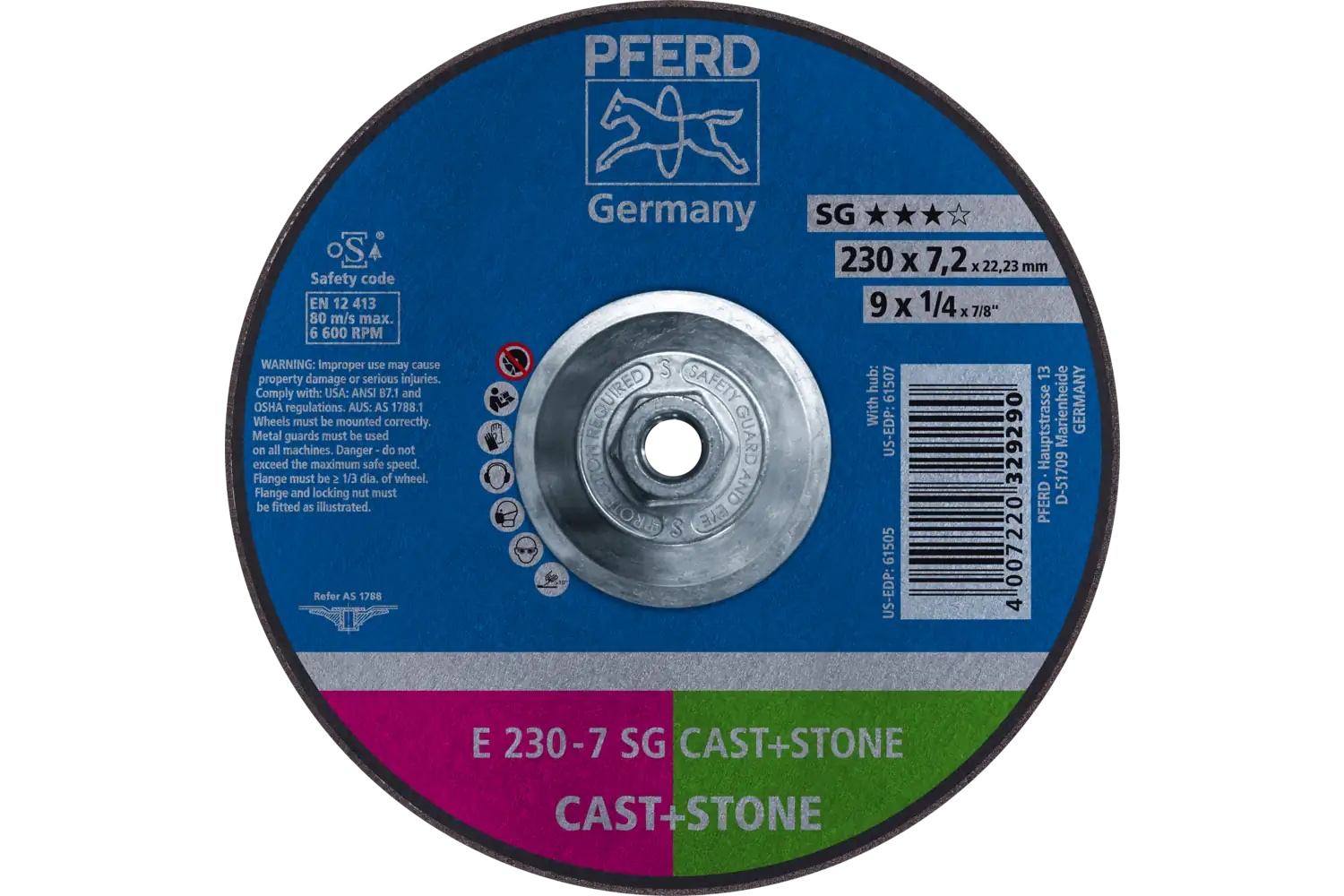 Picture of Pferd Grinding Wheel, 9" X 1/4 X 5/8-11, Sg Cast+Stone, T27, Ao, Sic